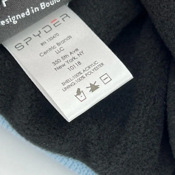 Spyder Jacquard Logo Blue Striped Fleece Lined Pom-Pom Beanie Hat Women’s OS - Picture 3 of 4